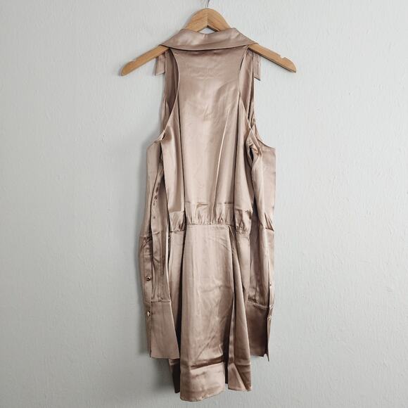 SER.O.YA Retrofete Shea Silk Off-Shoulder Wrap Mini Dress Natural S NWT - Picture 8 of 13